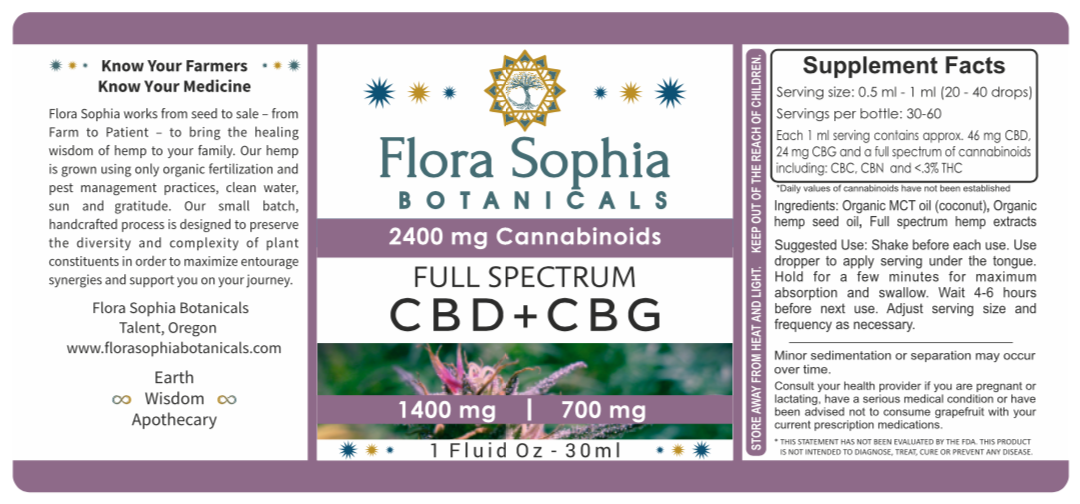 Flora Sophia Botanicals – 2:1 CBD:CBG Full Spectrum Hemp Extract